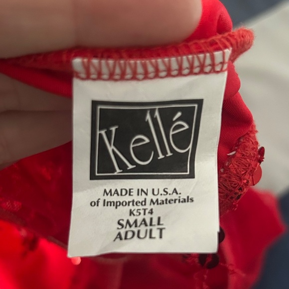 Red Kelle Dance Costume w/sequin fringe - Picture 3 of 3